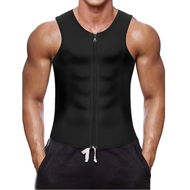 Men's Fitness Shapewear Sweat Absorbing Abdomen Control Sports Suit Rubberized Zipper Tank Top High Intensity Workout Clothing thumbnail 4