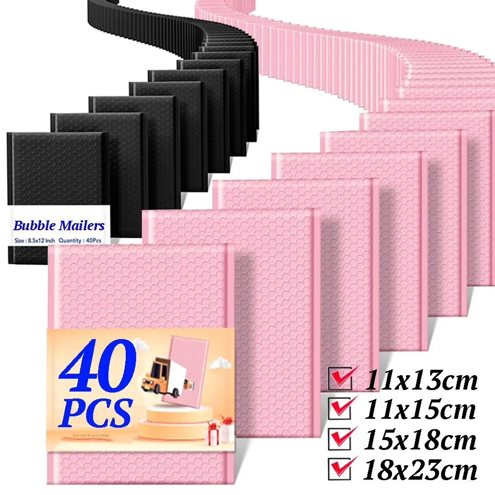 40-10Pack Pink/Black Bubble Envelopes Bags Self Seal Adhesive Padded Bubble Mailers Shockproof Envelopes Mailing Waterproof Bags