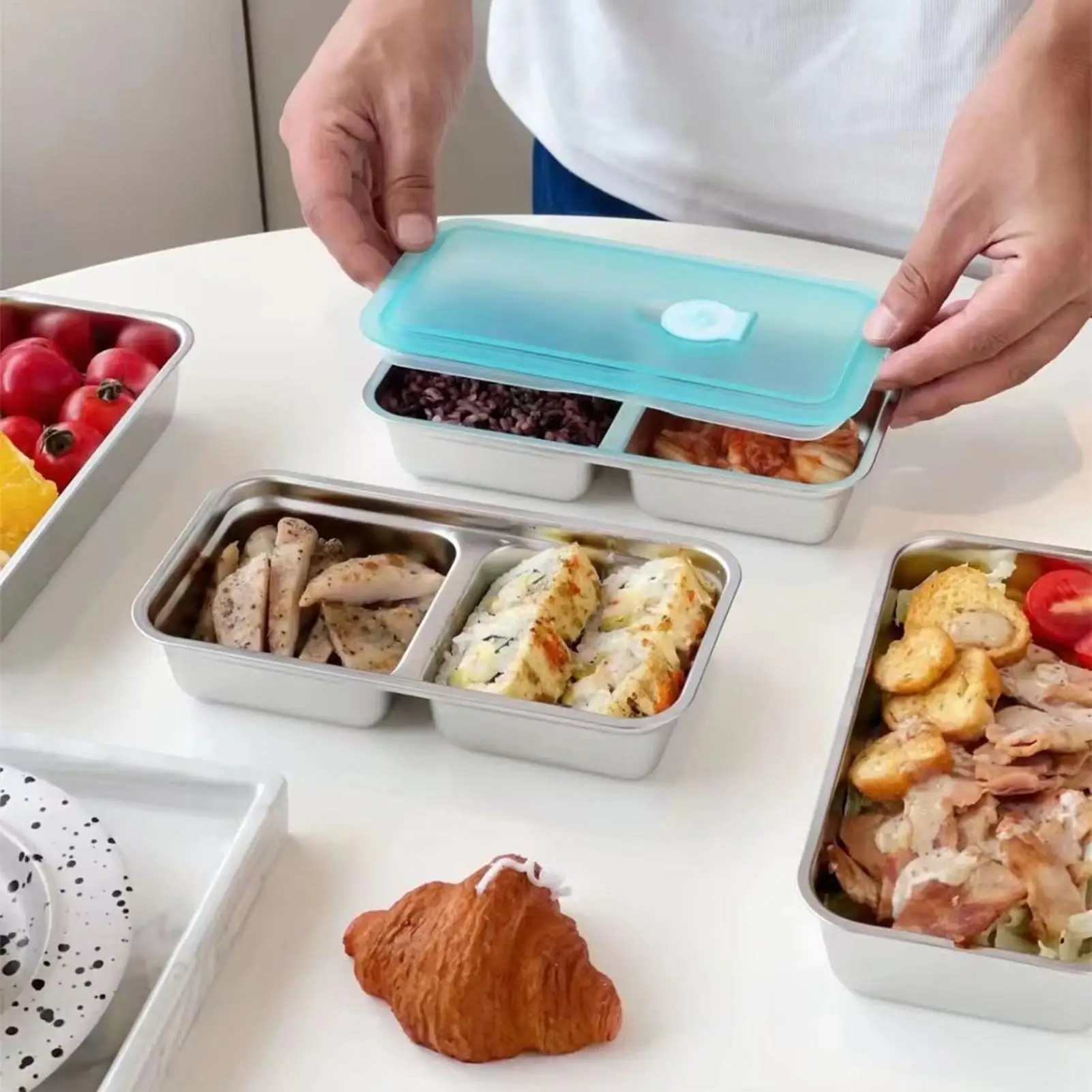 304 Stainless Steel Lunch Box Bento Container Leak Proof Sealed Food Storage for Travel Picnic Office Reusable Fruit Salad Box thumbnail 6