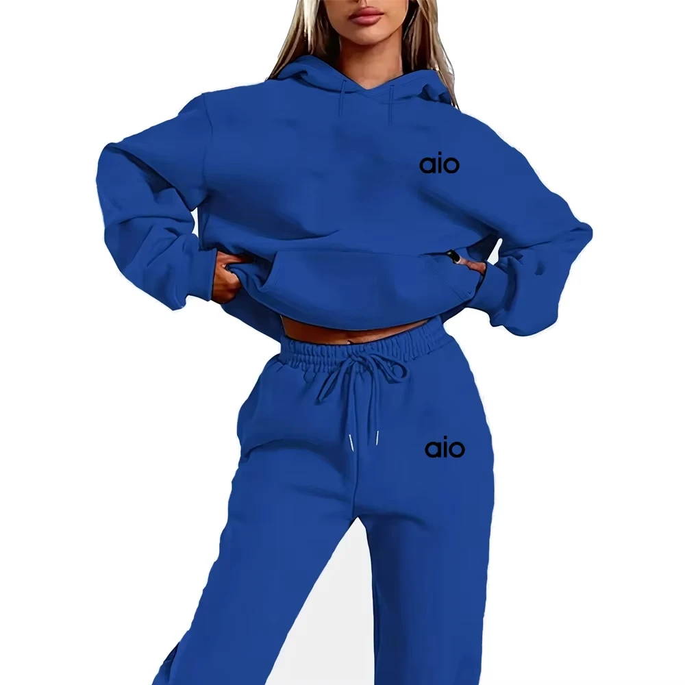 ai Printing High Quality Women Monochrome Hooded Hoodie Set Casual Two-Piece Set New Fashion Hot sweatpants tracksuit thumbnail 5