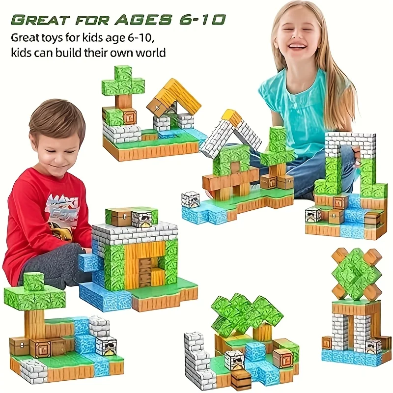 10-500PCS Magnetic Building Blocks Set 2-in-1 Cube Stacking DIY Mini World STEM Construction Educational Toys for Kids thumbnail 6