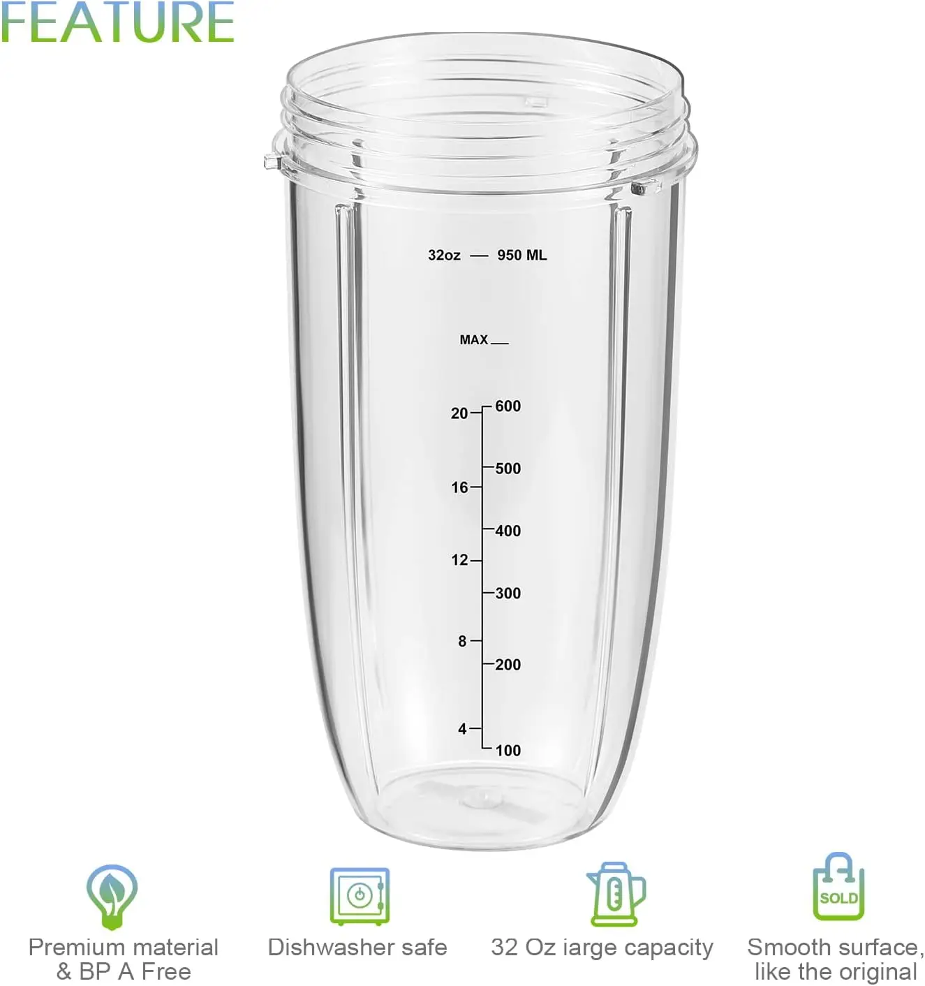 2 Pcs Blender Cups 32oz with Top To-Go-Lid and Rubber Gaskets Compatible with NutriBullet 600w/900w Accessory Replacement Parts thumbnail 5