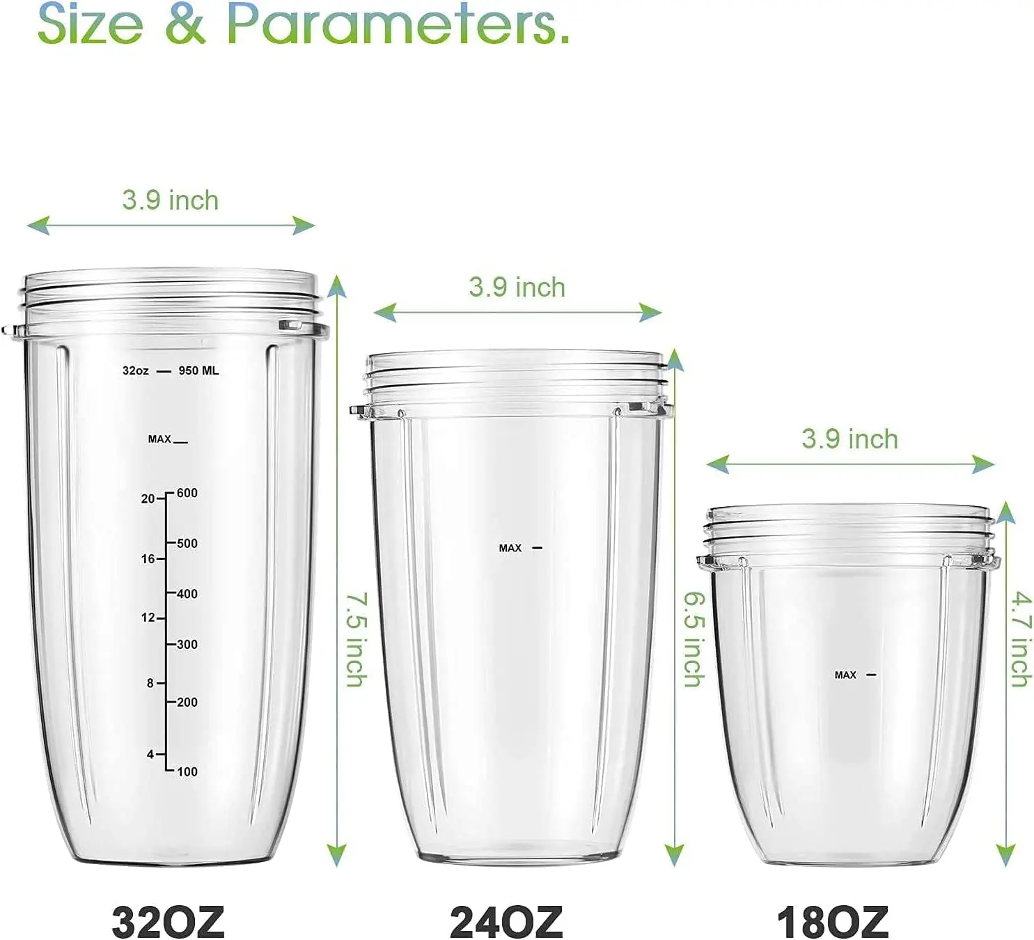 2 Pcs Blender Cups 32oz with Top To-Go-Lid and Rubber Gaskets Compatible with NutriBullet 600w/900w Accessory Replacement Parts thumbnail 4
