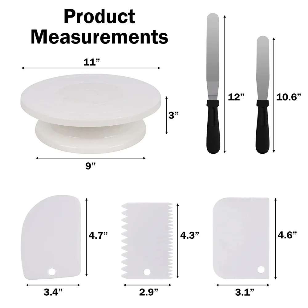 6 Pieces Best 11 Inch Cake Turntable Cake Stand with 2 Frosting Angled Spatulas 3 Frosting Spatulas Baking Accessories Tools thumbnail 5