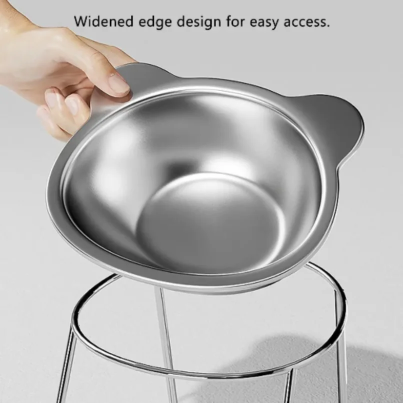 Raised Cat Bowls Tilted Neck Guard Cat Food Bowl 304 Stainless Steel Shatter-resistant Elevated 15° Pet Supplies for Puppy Cat thumbnail 2