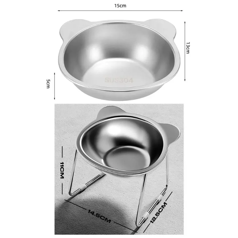 Raised Cat Bowls Tilted Neck Guard Cat Food Bowl 304 Stainless Steel Shatter-resistant Elevated 15° Pet Supplies for Puppy Cat thumbnail 6