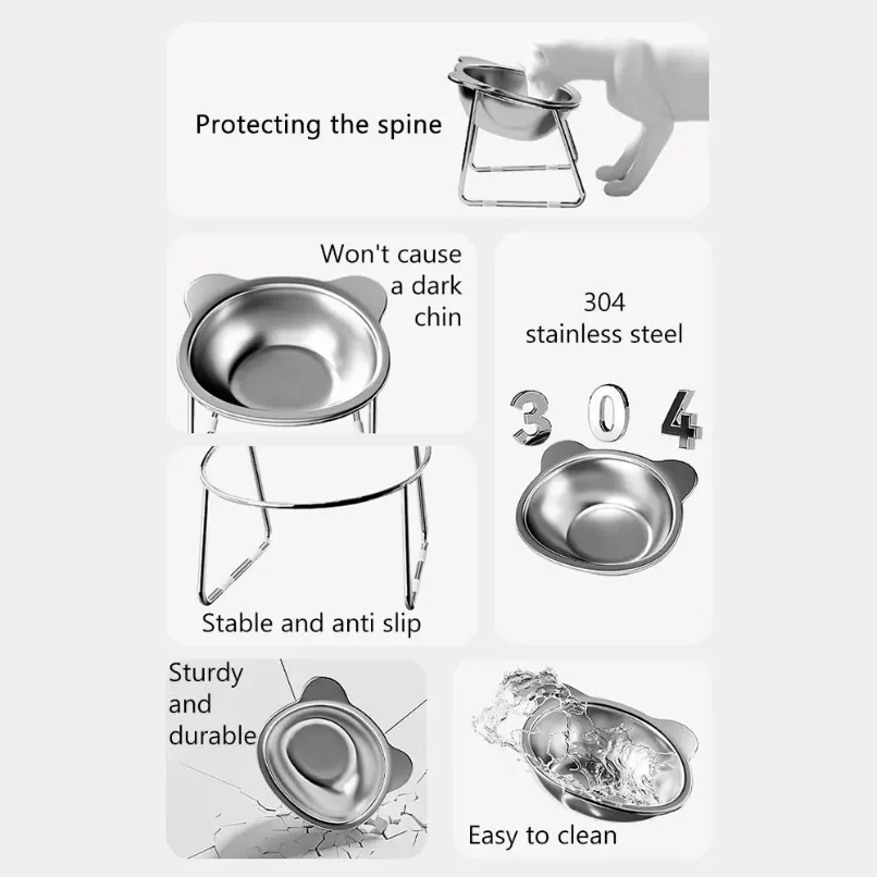 Raised Cat Bowls Tilted Neck Guard Cat Food Bowl 304 Stainless Steel Shatter-resistant Elevated 15° Pet Supplies for Puppy Cat thumbnail 4