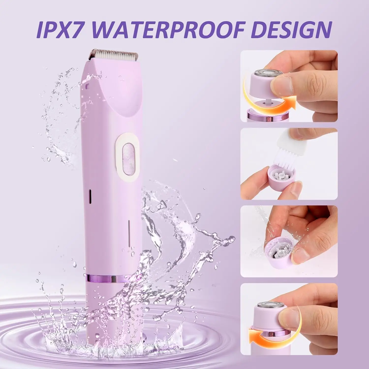 Electric Razors for Women 2 in 1 Electric Shaver for Pubic Hair Trimmer IPX7 Waterproof Wet&Dry Use Bikini Shaver for Body thumbnail 6