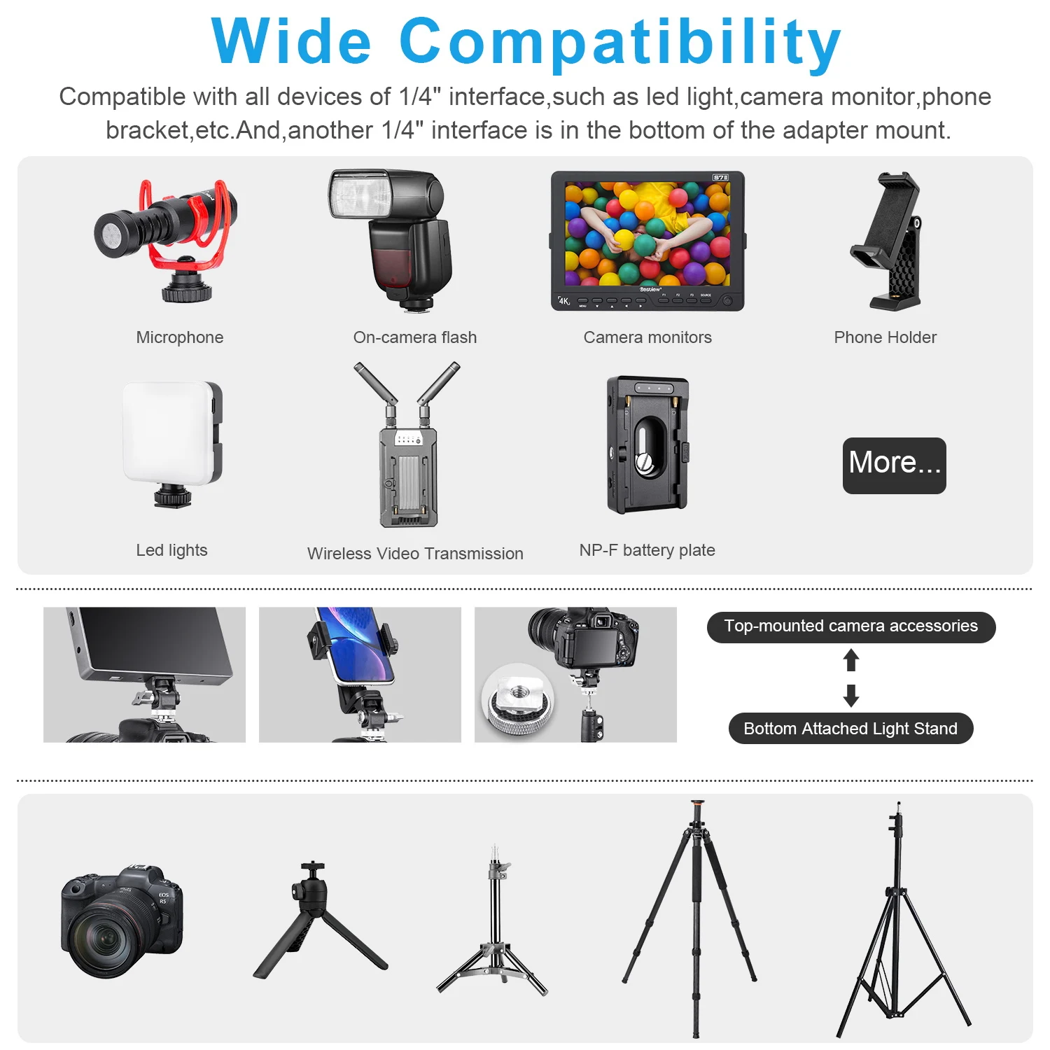 FOMITO Mini Monitor Mount Camera Monitor Holder Cold Shoe Swivel Tilt Adjustable for LED Light Monitor Microphone Camera thumbnail 3
