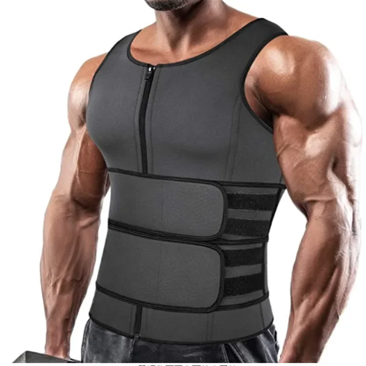 Men's Sports Tank Top Double Waist Belt Shapewear Zipper Body Slimming Sweat Wicking Waist And Abdomen Control Tight Fit Underwe