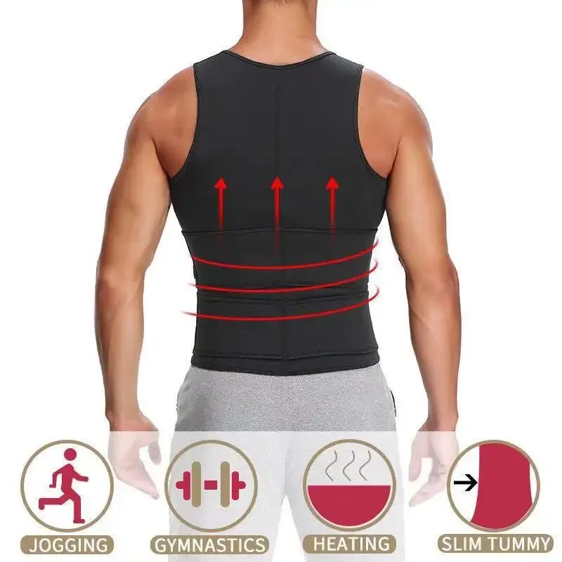 Men's Sports Tank Top Double Waist Belt Shapewear Zipper Body Slimming Sweat Wicking Waist And Abdomen Control Tight Fit Underwe thumbnail 3