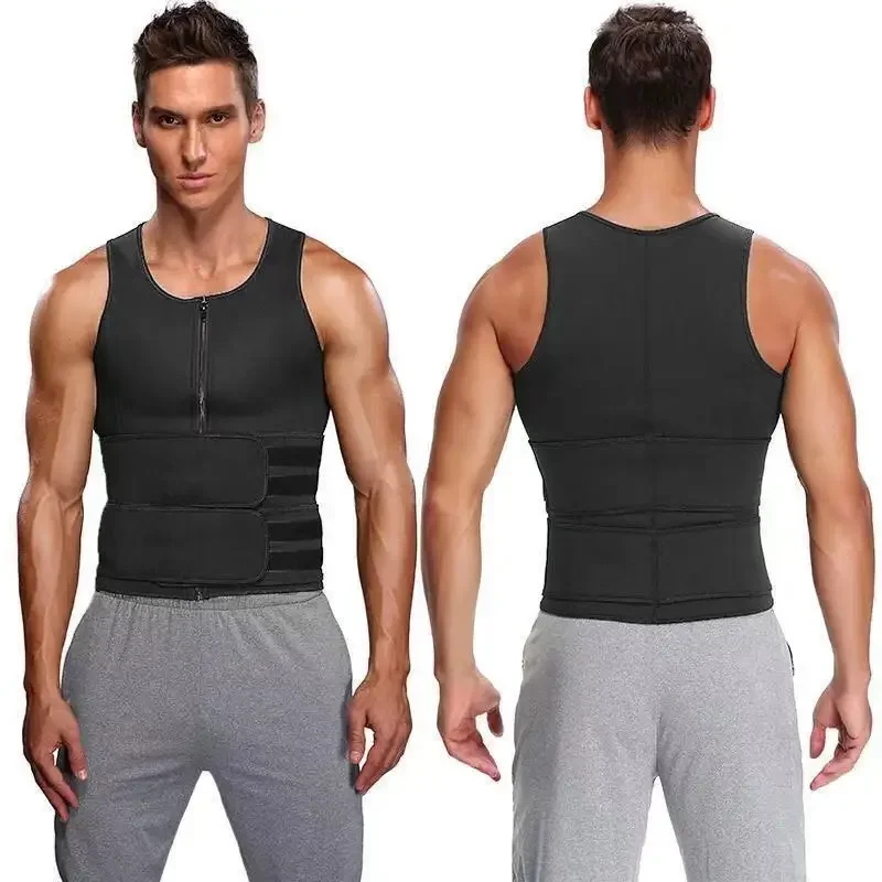 Men's Sports Tank Top Double Waist Belt Shapewear Zipper Body Slimming Sweat Wicking Waist And Abdomen Control Tight Fit Underwe thumbnail 2