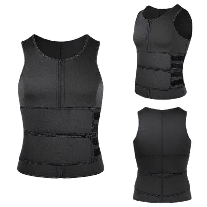 Men's Sports Tank Top Double Waist Belt Shapewear Zipper Body Slimming Sweat Wicking Waist And Abdomen Control Tight Fit Underwe thumbnail 5