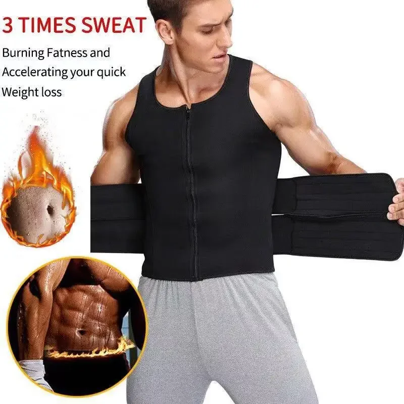Men's Sports Tank Top Double Waist Belt Shapewear Zipper Body Slimming Sweat Wicking Waist And Abdomen Control Tight Fit Underwe thumbnail 4