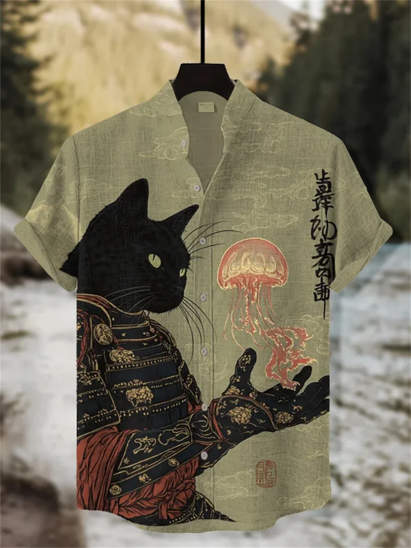 Summer Fashion New Men's Linen Hawaiian Shirt 3D Printed Shirt Short Sleeve Casual Beach Shirt Vintage Shirt thumbnail 5
