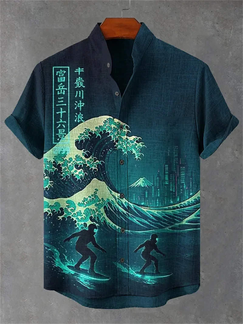 Summer Fashion New Men's Linen Hawaiian Shirt 3D Printed Shirt Short Sleeve Casual Beach Shirt Vintage Shirt thumbnail 4
