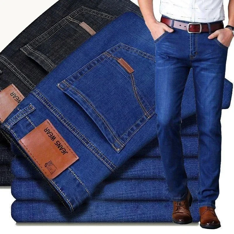 Men's Soft Straight Denim Pants 2025 Autumn Classic Business Black Biker Jeans Overalls Masculino Pantalone Hombre Mannen Homme thumbnail 2