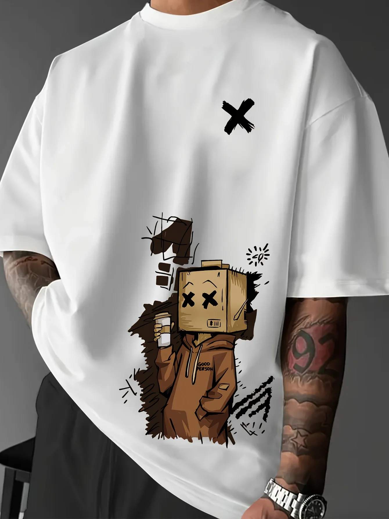 European and American Summer Men's Fashion Cartoon Graffiti Printed Comfortable Breathable Round Neck T-shirt Outdoor Street Top thumbnail 5