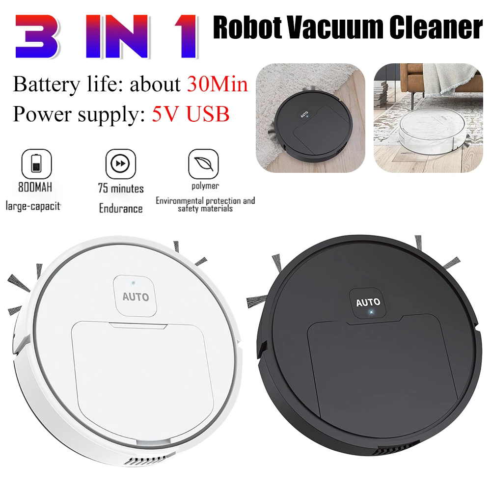 Robotic Vacuum 3-in-1 Cleaner With Integrated Home Sweeping, Mopping Cleaning USB Charging Vacuum Cleaner 1000Pa for Home Floor thumbnail 3