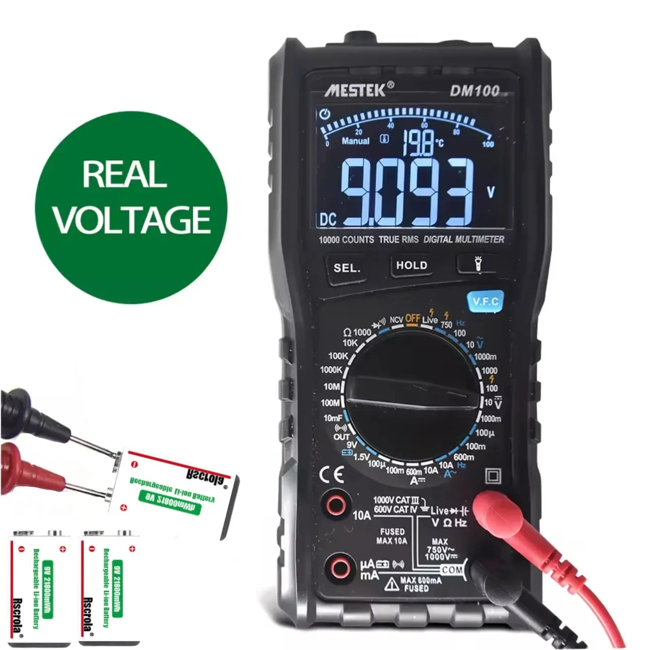 Type-C Rechargeable 9V Lithium ion  Battery 21800mWh High Capacity for Guitar Microphone Smoke Detector Pedal with Cable thumbnail 6