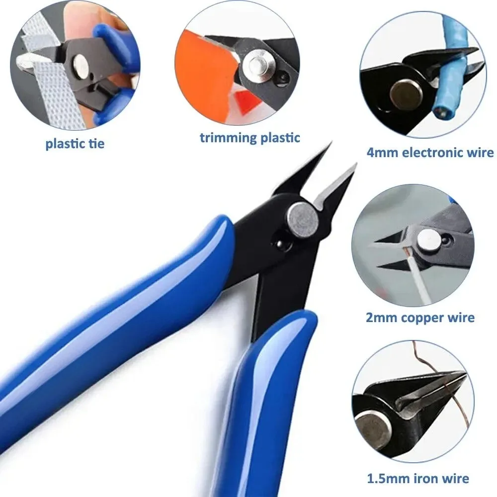 Blue Electricians Pliers Tools Electrician Hand Tool Carbon Steel home Electrical Wire Cable Cutters Side Snips Flush Nipper thumbnail 2