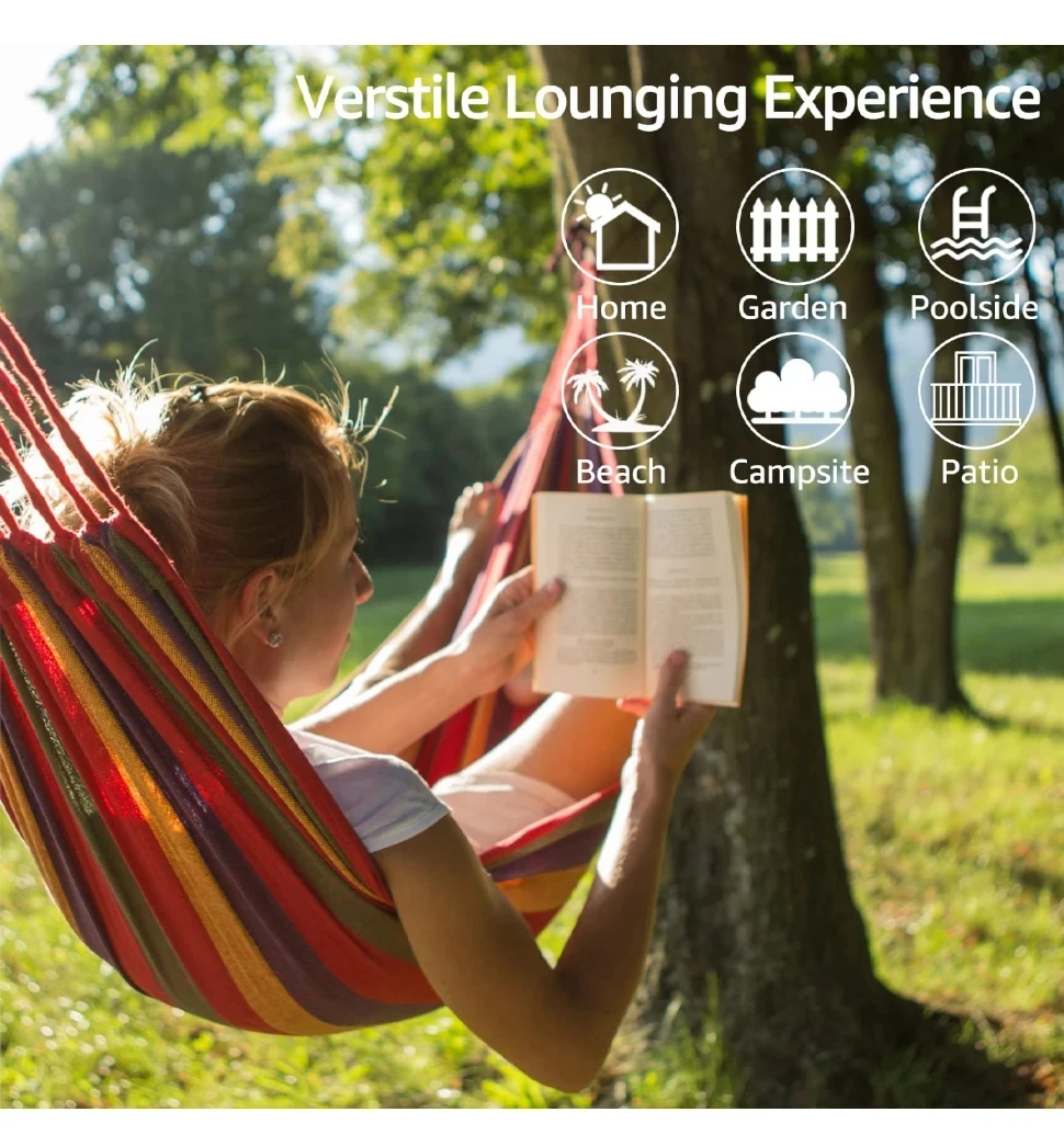 1pc Outdoor Canvas Hammock Camping Swing Hammock with Tree Ropes Load-bearing Up to Perfect for Garden Patio Backyard thumbnail 4