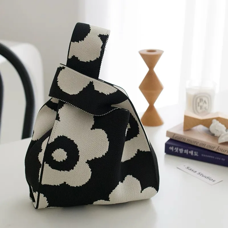 Japanese Art Canvas Handbag Large Capacity Geometric Pattern Shoulder Bag Women's Trendy Versatile Casual Knot Purse & Wrist Bag thumbnail 2
