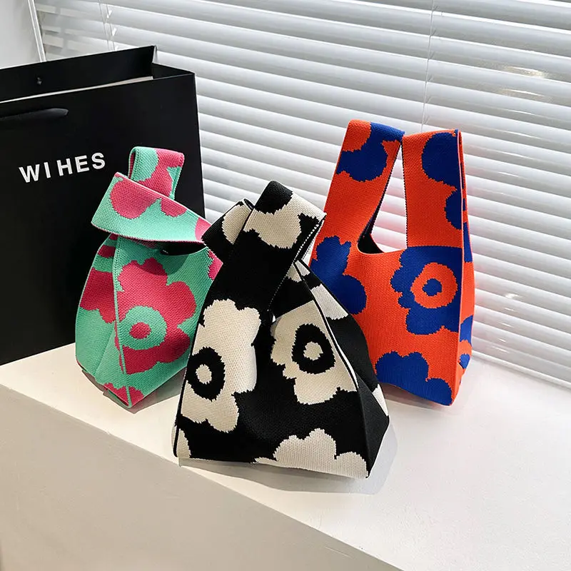 Japanese Art Canvas Handbag Large Capacity Geometric Pattern Shoulder Bag Women's Trendy Versatile Casual Knot Purse & Wrist Bag thumbnail 3