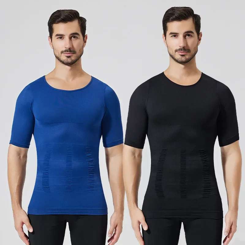 Men's Shapewear Sports Fitness Polyester Compression Seamless Short Sleeve Underwear Abdomen Chest Trimmer Body Shaper thumbnail 2