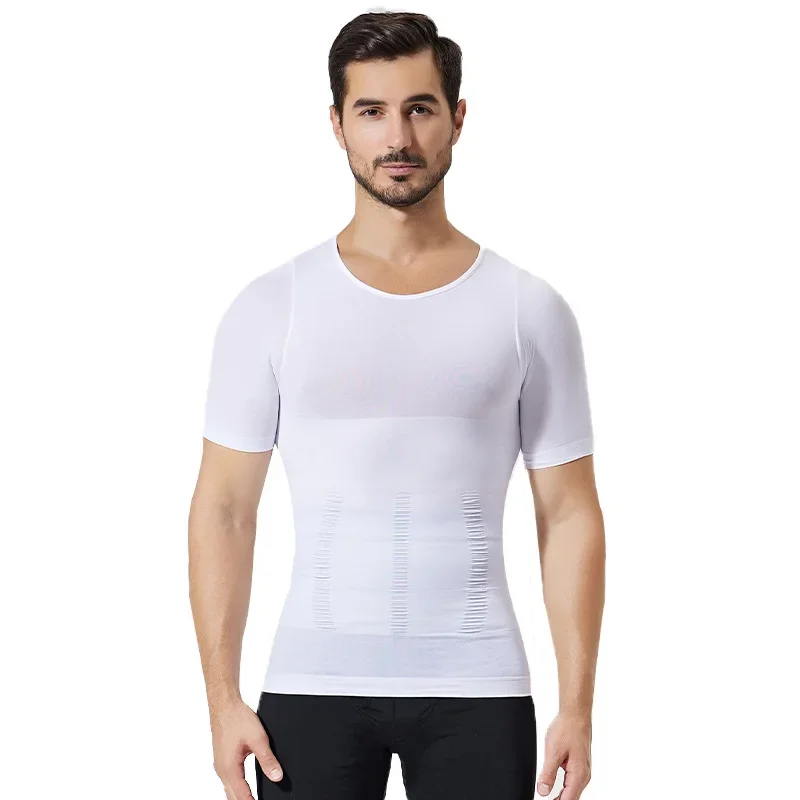Men's Shapewear Sports Fitness Polyester Compression Seamless Short Sleeve Underwear Abdomen Chest Trimmer Body Shaper thumbnail 4