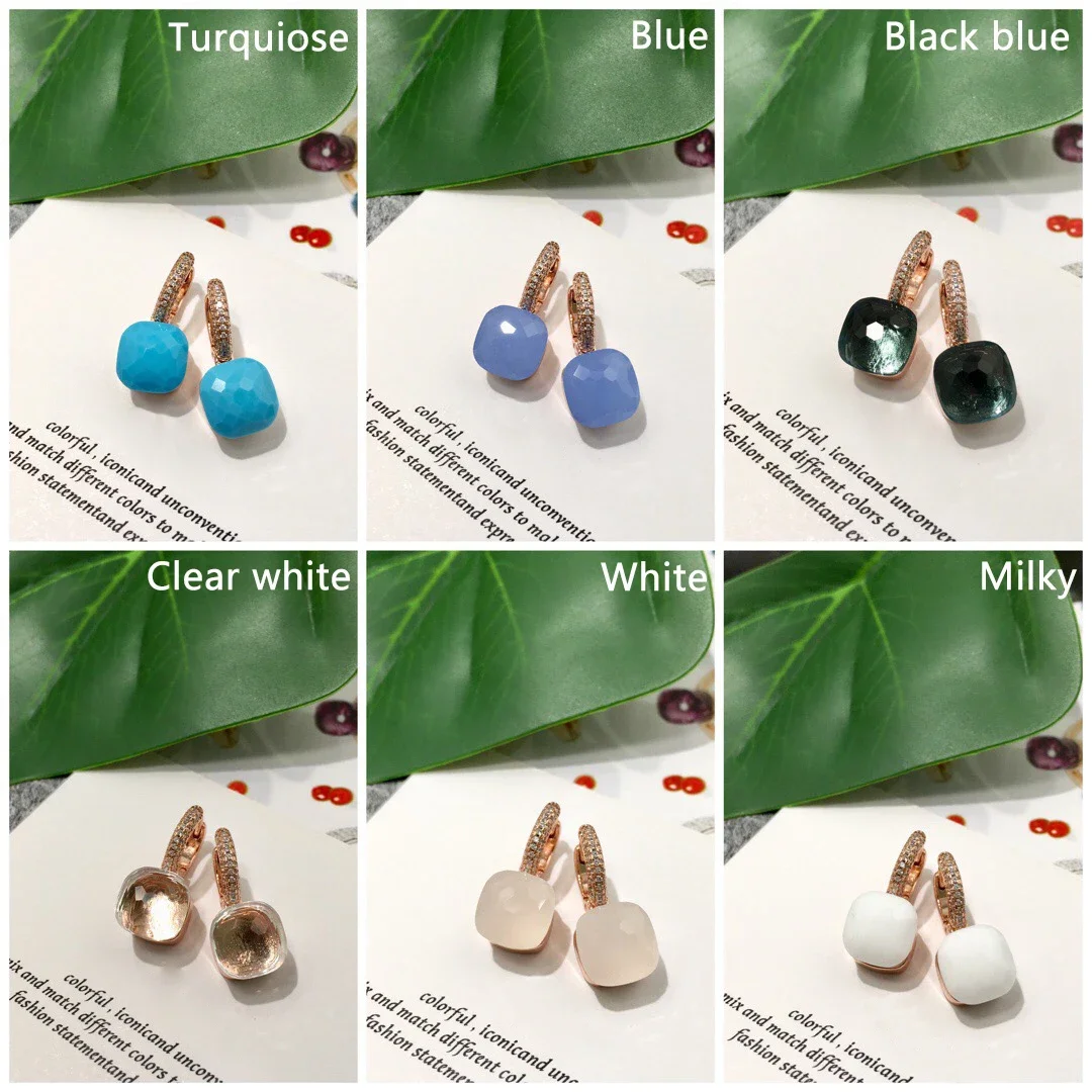 High Quality Custom 21 Colors Blue Red Pink Green Black Yellow 10mm Crystal Candy Style Drop Earring For Women Fine Jewelry thumbnail 2