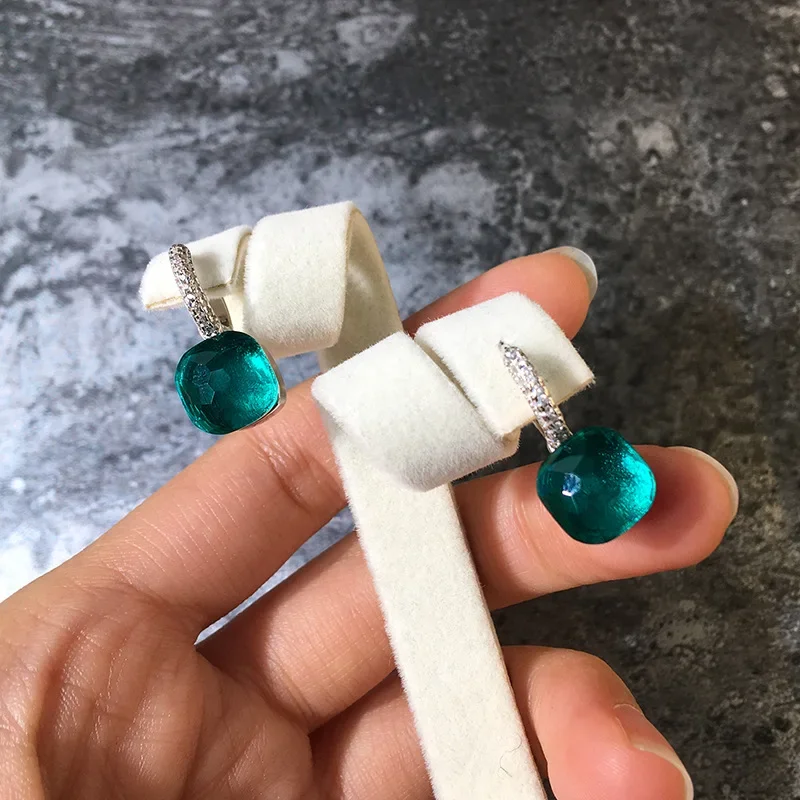 High Quality Custom 21 Colors Blue Red Pink Green Black Yellow 10mm Crystal Candy Style Drop Earring For Women Fine Jewelry