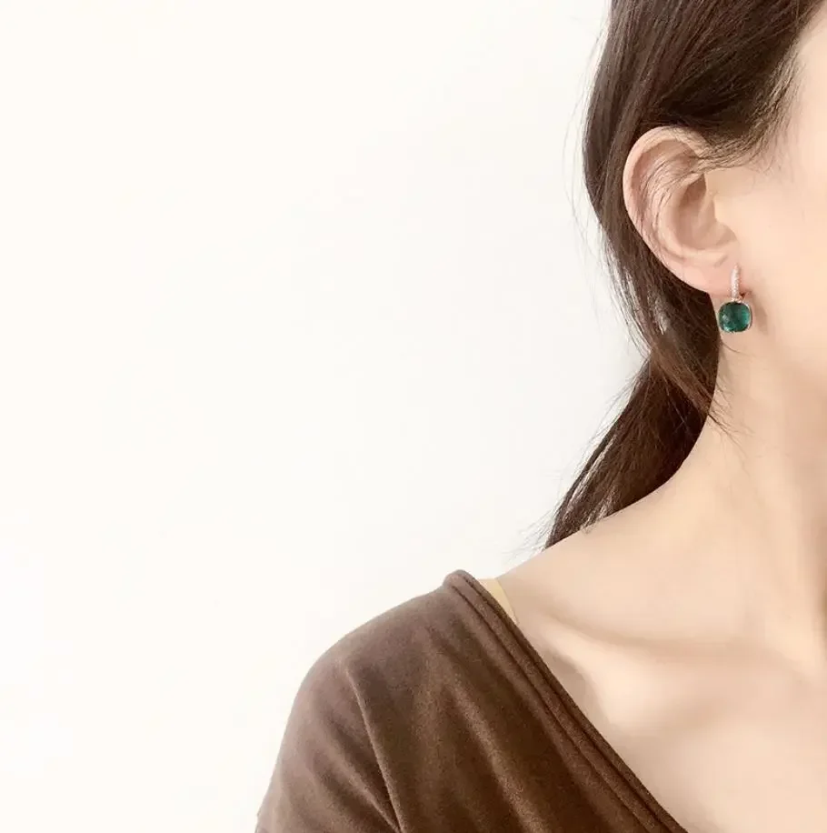 High Quality Custom 21 Colors Blue Red Pink Green Black Yellow 10mm Crystal Candy Style Drop Earring For Women Fine Jewelry thumbnail 5