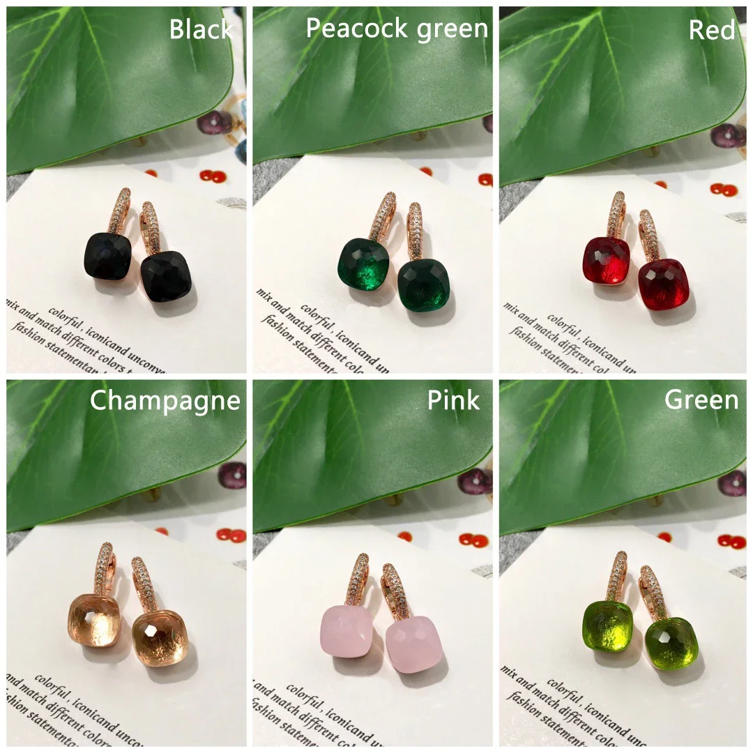 High Quality Custom 21 Colors Blue Red Pink Green Black Yellow 10mm Crystal Candy Style Drop Earring For Women Fine Jewelry thumbnail 3