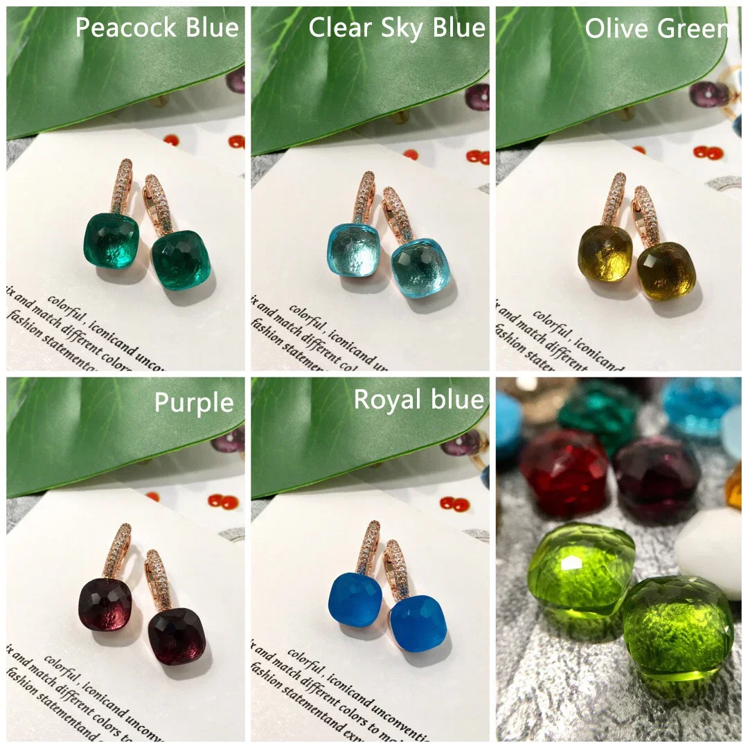High Quality Custom 21 Colors Blue Red Pink Green Black Yellow 10mm Crystal Candy Style Drop Earring For Women Fine Jewelry thumbnail 4