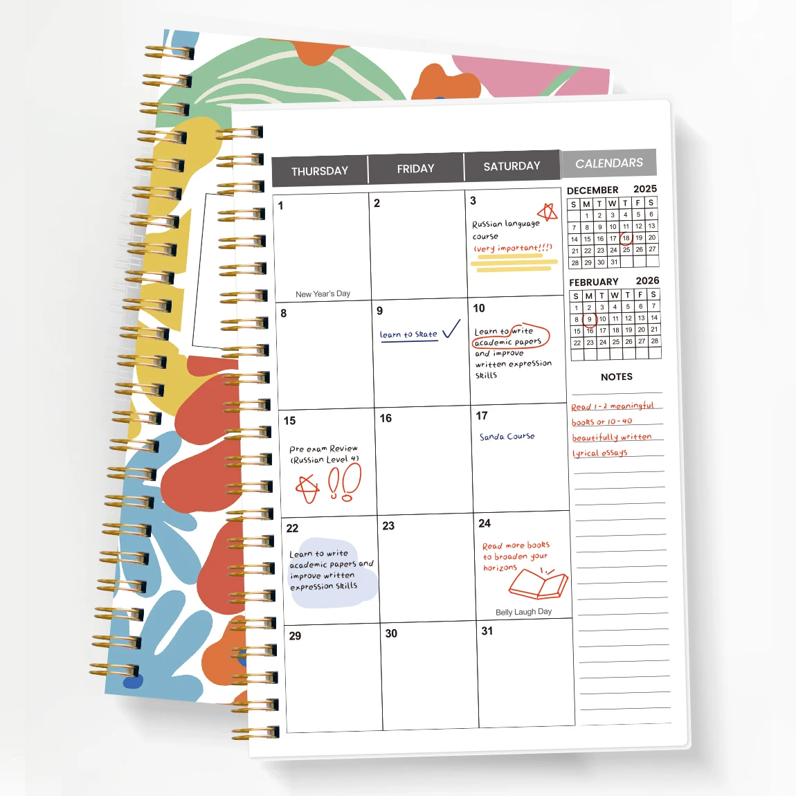 A5 2026.1-2027.12 Monthly Planner, 24 Months, Spiral Bound Agenda Organizer with Calendar, Notes,Academic Office School Supplies thumbnail 3