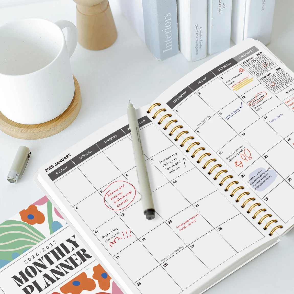 A5 2026.1-2027.12 Monthly Planner, 24 Months, Spiral Bound Agenda Organizer with Calendar, Notes,Academic Office School Supplies thumbnail 4