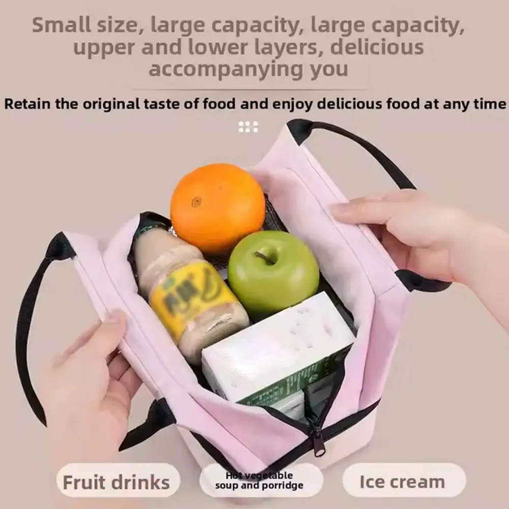 Double-layer Insulated Handbag Lunch Bag With Should Strap Handle Cooler Bag Women Portable Food Bag For Work Student Lunch Box thumbnail 4