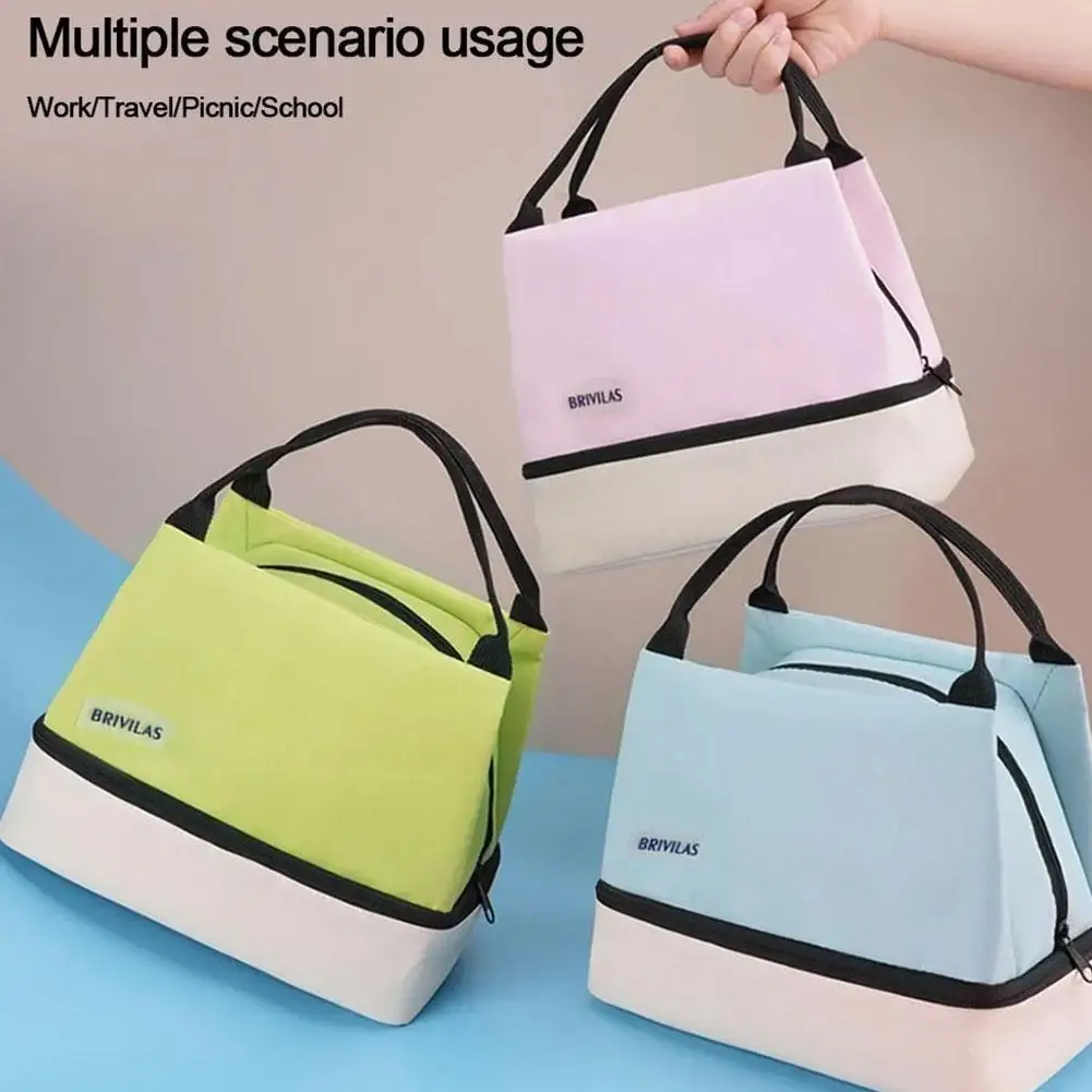 Double-layer Insulated Handbag Lunch Bag With Should Strap Handle Cooler Bag Women Portable Food Bag For Work Student Lunch Box thumbnail 2