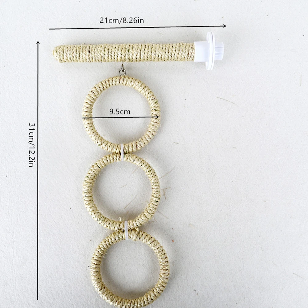 1 PC Natural Sisal Parrot Climbing Rope Bird Toy Round Shaped Hanging Ring Swing Toy for Pet Bird Stand Pole Perch Cage Supplies thumbnail 3