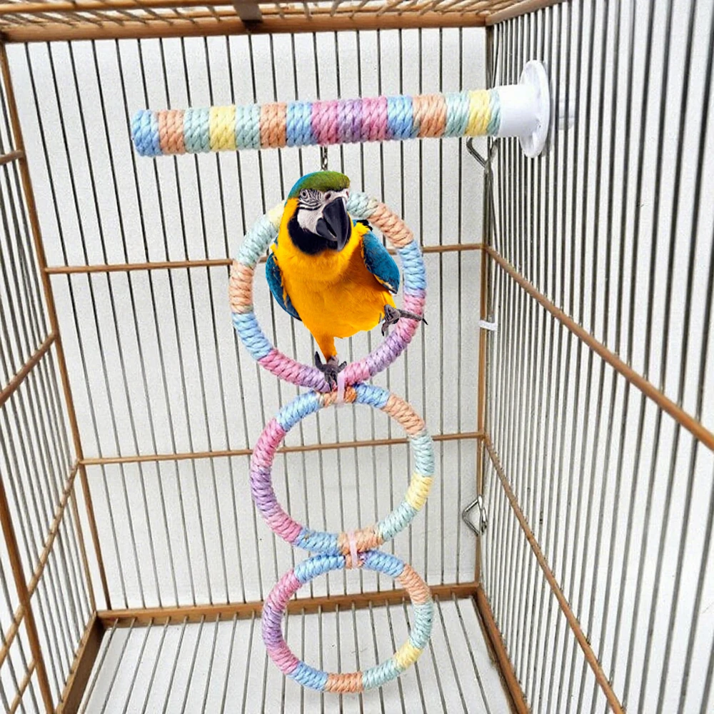 1 PC Natural Sisal Parrot Climbing Rope Bird Toy Round Shaped Hanging Ring Swing Toy for Pet Bird Stand Pole Perch Cage Supplies