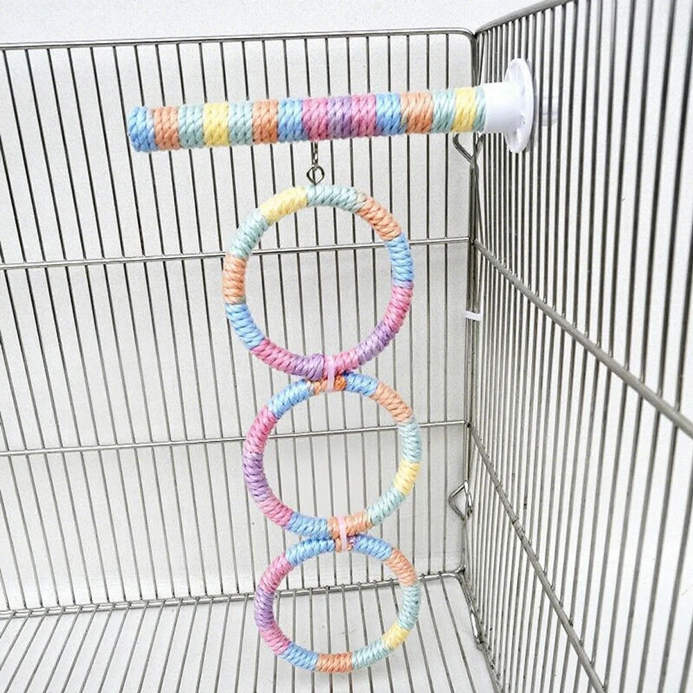 1 PC Natural Sisal Parrot Climbing Rope Bird Toy Round Shaped Hanging Ring Swing Toy for Pet Bird Stand Pole Perch Cage Supplies thumbnail 5
