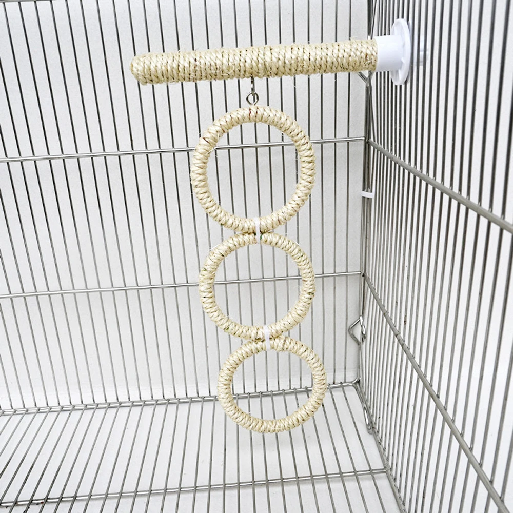 1 PC Natural Sisal Parrot Climbing Rope Bird Toy Round Shaped Hanging Ring Swing Toy for Pet Bird Stand Pole Perch Cage Supplies thumbnail 6