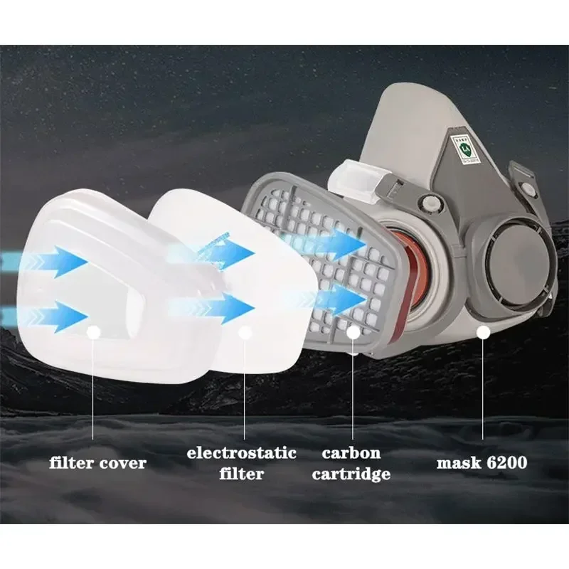 6200 Industrial Respirator Half Face Mask for Spray Painting Chemical Organic Vapor Dust Protection with Goggles Filters thumbnail 3