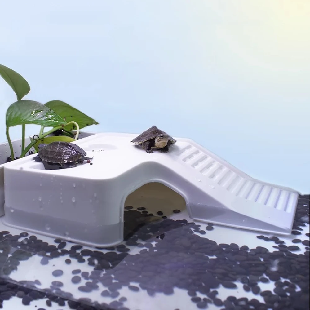 1PC Plastic Turtle Climbing Ramp with Multifunctional Sun Drying Platform Feeding & Hiding Shelter for Pet Fish Tank Box Turtles