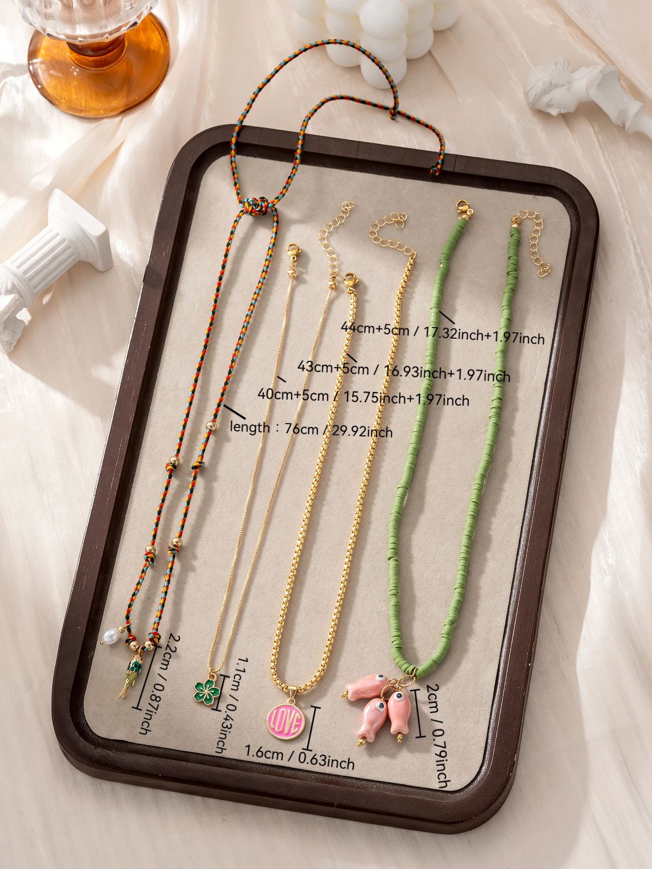 4pcs Fashion Layered Stacked Necklace Set Ceramics Fish Charms Bead Design Colorful Bohemian Statement Women Party Jewelry thumbnail 5