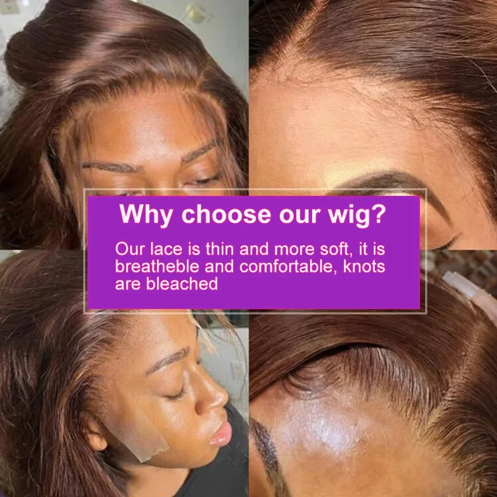 Brown Straight Short Bob Wig 13x4 4x4 HD Lace Frontal Wigs 100% Human Hair Preplucked For Black Woman #4 Color 14 16 Inch thumbnail 5