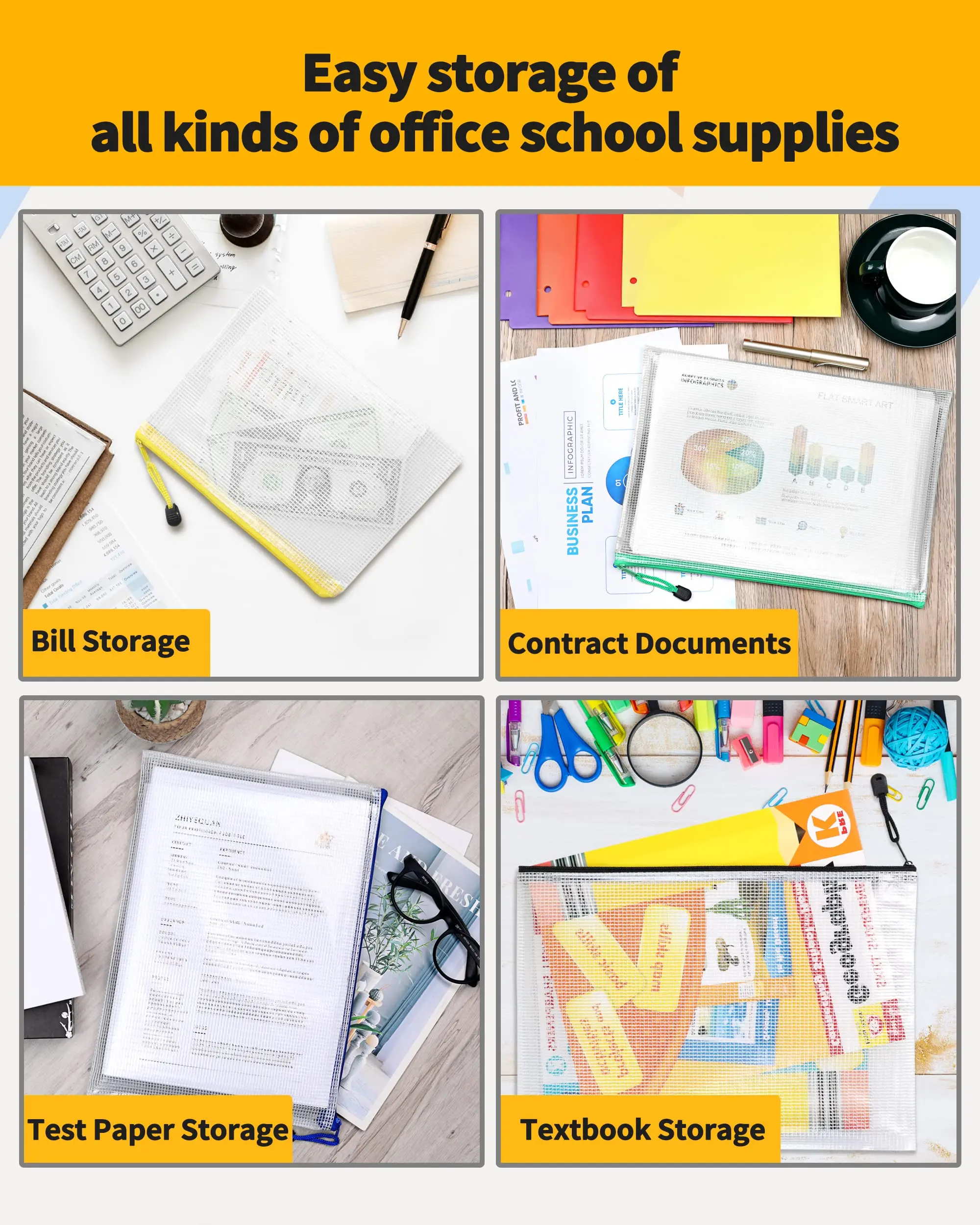 Zipper Documents Bag A4/A5 Plastic Folders A3 Transparent Waterproo File Organize Storage Bag School Office Stationery Supplies thumbnail 5