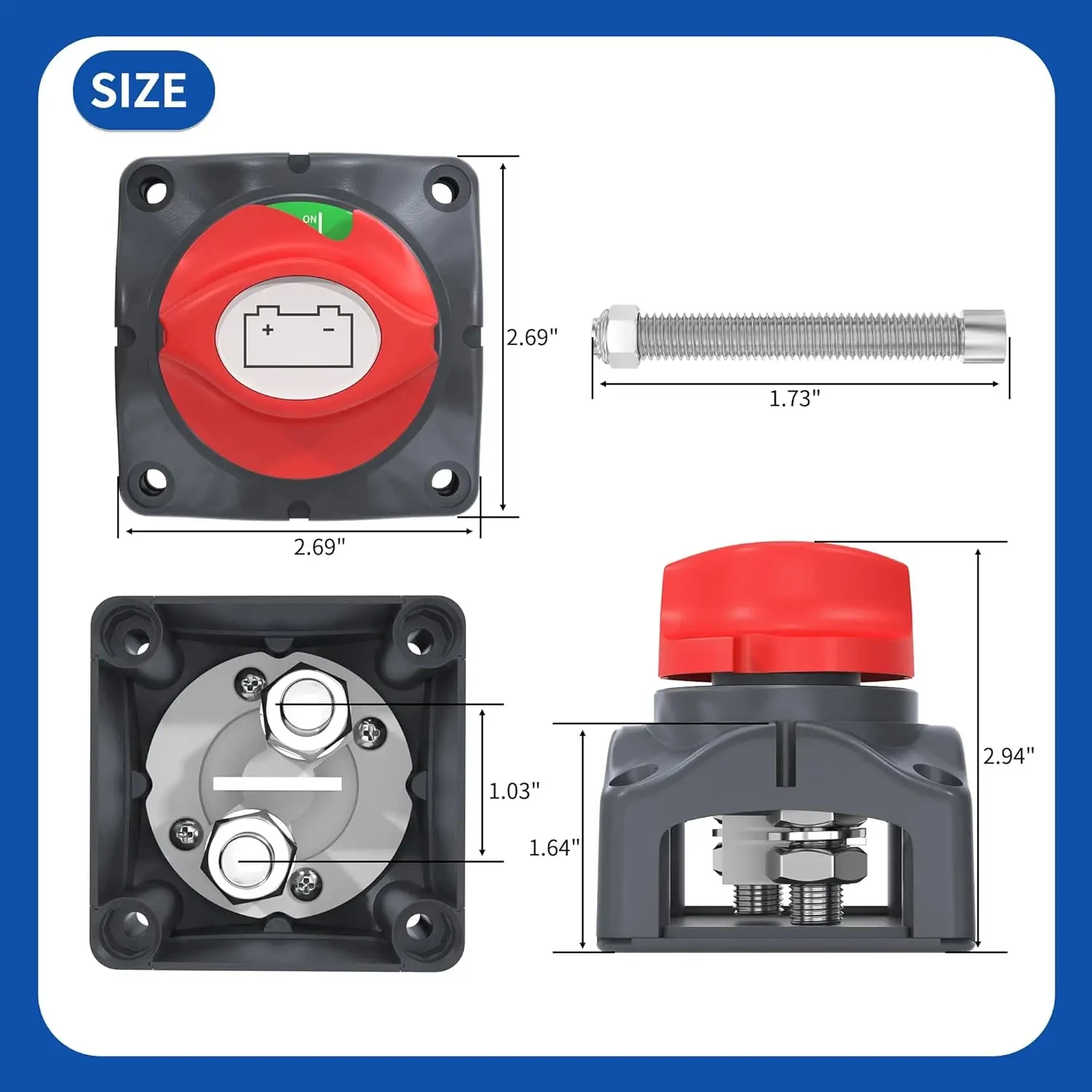 Car Battery Disconnect Switch 2 Position Automotive Marine Disconnect Switch CUT ON-OFF Rotary Switch For 12V-48V RV Marine Boat thumbnail 4