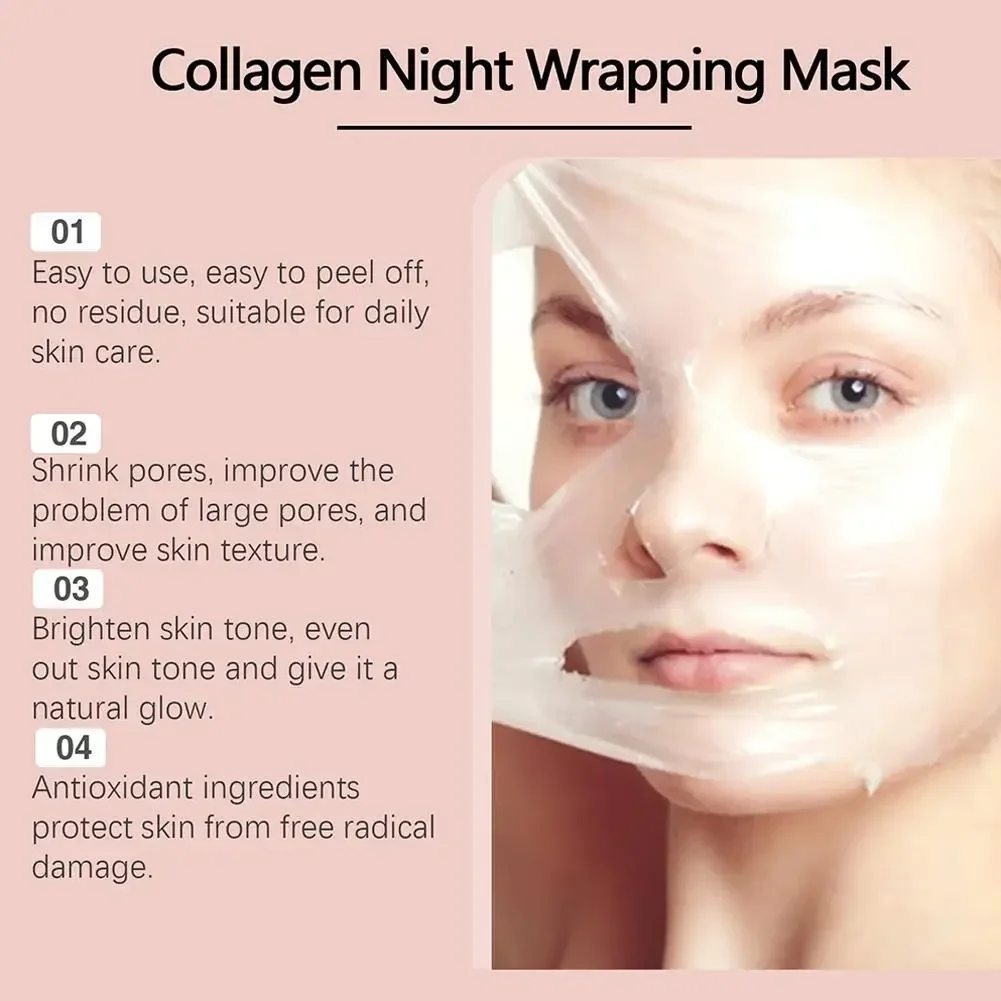 Collagen Peel-off Mask Night Wrapping Facial Mask Deeply Moisturizing Hydrating Firming Skin Facial Mask Daily Face Skin Care thumbnail 4